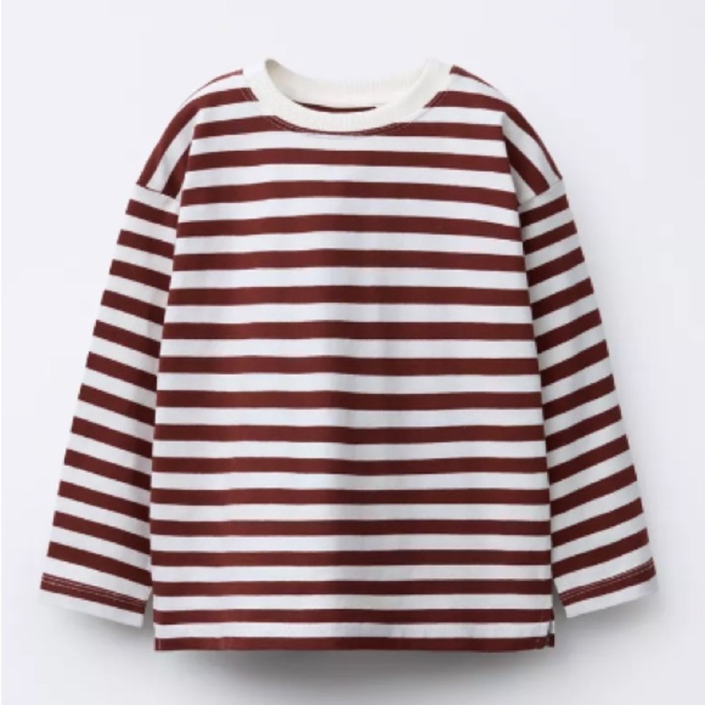 Zara Kids Maroon & White Striped Long Sleeve Tee
